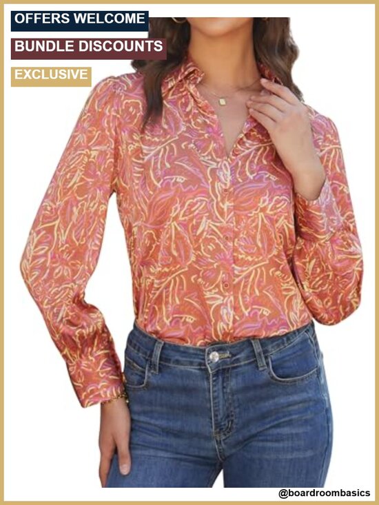 Tops - Silky Wrinkle-Resistant Relaxed Fit Puff Sleeve Button Down Blouse